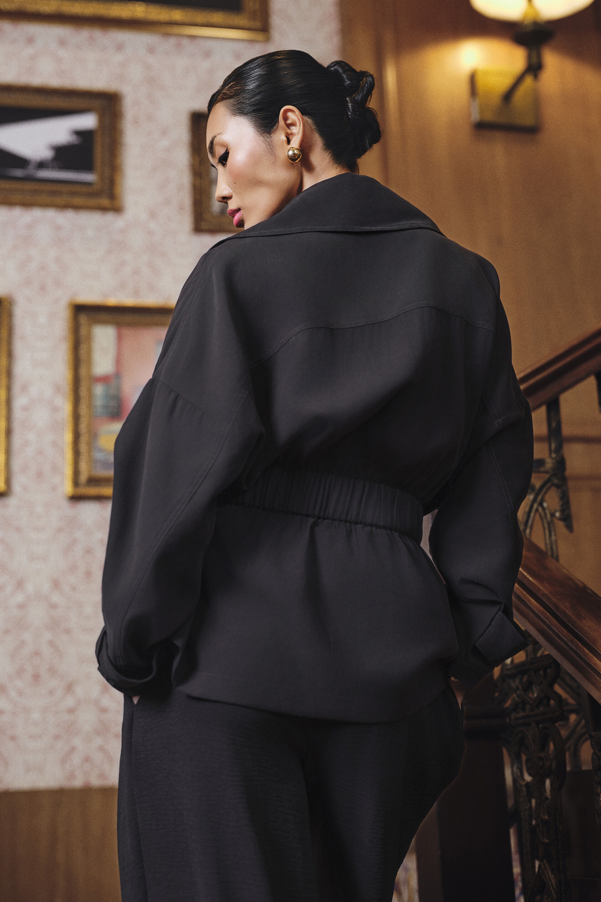 Tie-up Jacket in Black, Black, image 6